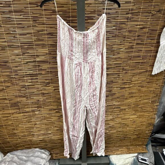 Raviya PINK STRIPE Smocked-Top Jumpsuit Cover-up US Medium - Picture 3 of 3